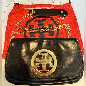 Tory Burch Black leather Flap bag that converts to a clutch